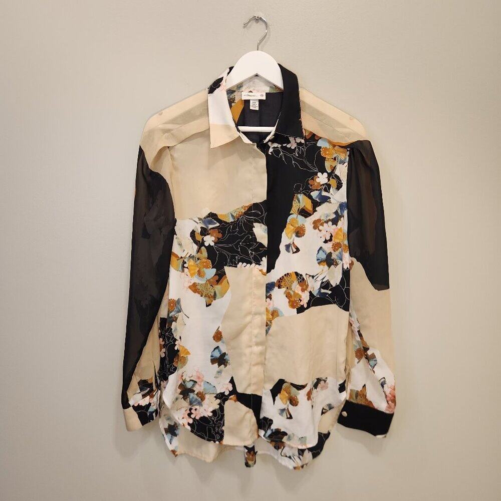 Phillip Lim for Target Blouse Mixed Media Color Blocking Neutral Floral - Size M